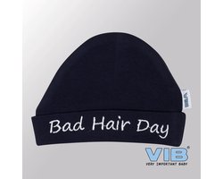 VIB® - Muts rond - Bad Hair Day (Navy Blauw) - Babykleertjes - baby muts - baby muts newborn - baby mutsje - baby cadeau - kraam cadeau - baby aankodiging