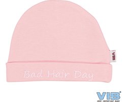 VIB® - Muts rond - Bad Hair Day (Roze) - Babykleertjes - baby muts - baby muts newborn - baby mutsje - baby cadeau - kraam cadeau - baby aankodiging