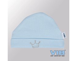 VIB® - Muts rond - Kroontje (Blauw) - Babykleertjes - baby muts - baby muts newborn - baby mutsje - baby cadeau - kraam cadeau - baby aankodiging