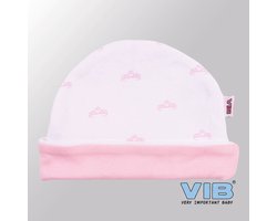 VIB® - Muts rond - Tiara (Roze-Wit) - Babykleertjes - baby muts - baby muts newborn - baby mutsje - baby cadeau - kraam cadeau - baby aankodiging