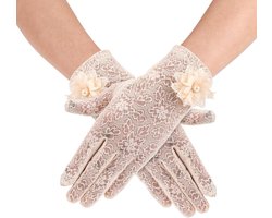 - Voor de titel: Korte Kanten Handschoenen voor Dames - Theekrans Bloemen Bruidshandschoenen voor Avondfeest, Bruiloft, Prom & Cosplay