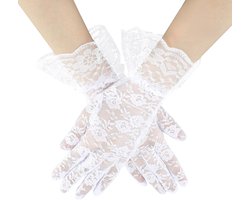 Vrouwen Kant Korte Handschoenen voor Bruiloft en Thee Party - Witte Opera Avond Prom Handschoenen met Stijlvol Kant - Accessoire voor 1920s Thema Feesten