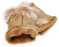 VVGoods - Winter dames handschoenen met nepbont en halve vingers, vingerloze wanten voor warmte in de winter, Kaki, Eén maat