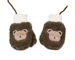 Wanten 2 tot 3 jaar - donkerbruine wanten met duim - beertje - bruine handschoenen baby/peuter - teddy wanten - STUDIO Ivana