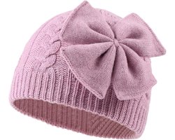 Warme Gebreide Baby Wintermuts met Strik voor Meisjes - Diverse Maten