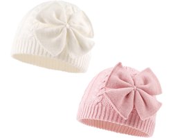 Warme Gebreide Babymuts voor Meisjes met Strik - Winterjas Accessoire voor Baby's en Peuters
