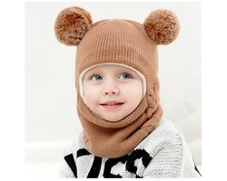 Warme winterbivakmuts, Geschikt voor baby's en peuters van 1-6 jaar, multifunctionele warme en winddichte muts en sjaalset, Geschikt voor zowel jongens als meisjes, met fleece voering en gebreid gezichtsmasker.