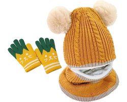 Winter accessoires voor kinderen - muts, balaclava, sjaal en handschoenen in het wit met pompon