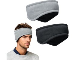 Winter hoofdbanden - Set van 2 stuks - Oorwarmers voor dames en heren - Windstopper oorbeschermers - Haarband voor joggen, fietsen en motorrijden - Zwart en grijs - Warm en comfortabel