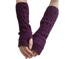 winterhandschoenen voor dames, vingerloze armwarmers, fijn gebreid, lange handwarmers, warme gebreide handschoenen, plus-warmers, armwarmers voor dames, lila #1, Eén maat