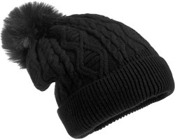 Wintermuts met Pompon voor Dames | Zwarte Beanie met Pompon | Ski Muts One Size
