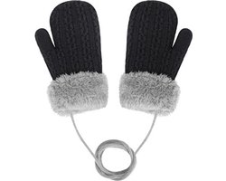 Wollen Baby Wantjes met Koord en Voering – Zwart – 3-18 Maanden – Warme Handschoenen
