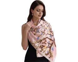 zijden doek zomer halsdoek roze van Gogh stijl chiffon sjaal dames omslagdoek licht zomer 180x90cm stola zijden sjaal cadeau voor jou, Model 6., 180x90