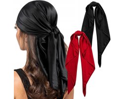 Zijden sjaals groot vierkant satijn zwart bordeaux 2-pack - dames sjaals voor slaap
