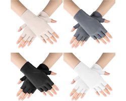 Zonwering handschoenen voor vrouwen - Set van 4 - UV-bescherming - Vingerloos - Antislip - Fietsen - Zomer - Zwart Wit Grijs beige