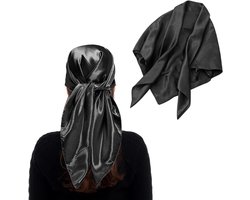 Zwarte satijnen vierkante sjaal voor dames - 90 * 90 cm - Zonwerende dunne zijden sjaal