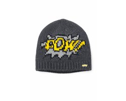 Barts Gebreide Muts “POW” – Donkergrijs – Met Comic Print – One Size