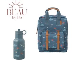 BEAU by Bo Fresk Back to School set - Rugzak + Drinkfles 350ml - Shark