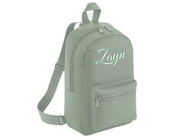Kinderrugtas bedrukt met naam - Dusty Green - gepersonaliseerd - mini backpack - rugzak