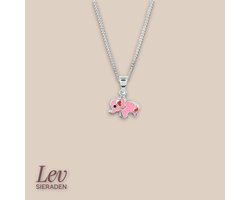 Lev Sieraden - Ketting - Gourmette Collier met Olifant - Zilver - 1.4 mm 36 + 4 cm - Gerhodineerd zilver - Kinder Collier