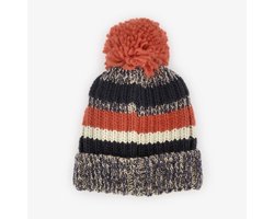 Ribgebreide muts kinderen grijs/oranje - 100% Acryl - Extra zacht