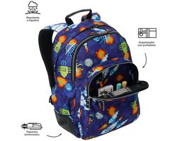 Totto - schooltas 20L - Acuarele - blauw ruimtethema