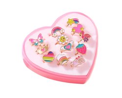 Kinder Ringen Set 12 Stuks - Rainbow / Multi | Verstelbaar | Bijoux/Messing |