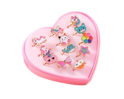 Kinder Ringen Set 12 Stuks - Unicorn / Multi | Verstelbaar | Bijoux/Messing