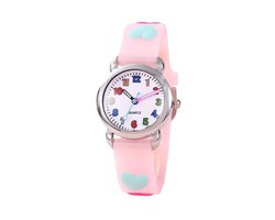 Kinderhorloge - 3D Hartjes Lichtroze | Siliconen | Ø 30 mm