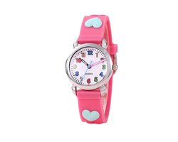 Kinderhorloge - 3D Hartjes Roze/Rood | Siliconen | Ø 30 mm