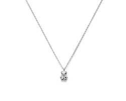 Lev Sieraden - Ketting - Anker Collier met beertje en steen - Zilver - Zirkonia - 1.1 mm 36 + 4 cm - Gerhodineerd zilver