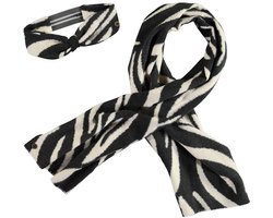 Like Flo winter sjaal + haarband meisjes - zwart/wit - Nila - geweven, zebra