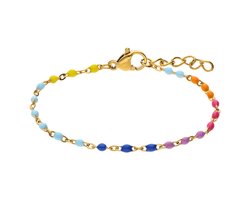 Lucardi - Kinder Stalen goldplated armband met multi emaille - Armband - Staal - Goudkleurig - 15 cm