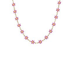 Lucardi Kinder Stalen goudkleurige kinderketting met roze madeliefjes - Ketting - Staal - Goudkleurig - 40 cm