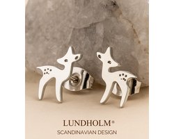 Lundholm Kleine Oorknopjes Dames Zilverkleurig Hert - Premium Stainless Steel - Elegante Hertjes Oorbellen Kerst - Sfeervolle Winter Oorbellen voor Dames & Meisjes - Luxe Geschenkverpakking