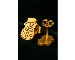 Lundholm Oorknopjes Dames Goud Verguld Sneeuwpop Cadeautje Meisje - Premium Stainless Steel - Winter Kerst Oorbellen Goudkleurig (1.2 x 0.8 cm) - Vrolijk & Feestelijk - Luxe Geschenkverpakking