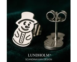 Lundholm Oorknopjes Dames Zilver kleurig Sneeuwpop Cadeautje Meisje - Premium Stainless Steel - Winter Kerst Oorbellen (1.2 x 0.8 cm) - Vrolijk & Feestelijk - Luxe Geschenkverpakking