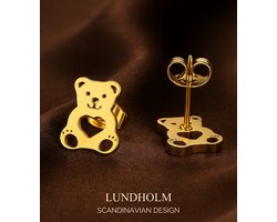 Lundholm Oorknopjes Meisjes Beer - Premium Stainless Steel Gold Plated - Goudkleurige Oorbelletjes - Leuk Cadeautje Meisje Sinterklaas Kerst - Luxe Geschenkverpakking