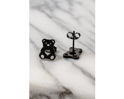 Lundholm Oorknopjes Meisjes Beertjes Zwart - Premium Stainless Steel - Cadeautje Meisje Knuffelbeer Oorbelletjes - Luxe Geschenkverpakking