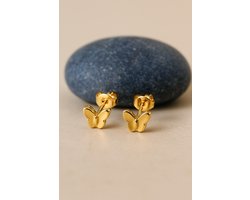 Lundholm Oorknopjes Meisjes Vlinder Gold Plated - Premium Stainless Steel - Kleine Goudkleurige Oorbellen (0.6 cm) -Sinterklaas Cadeautje Meisje Sint- Luxe Geschenkverpakking