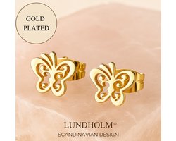 Lundholm Oorknopjes Meisjes Vlinder – Premium Stainless Steel Gold Plated – Schattige Vlinder Studs (1.0 x 0.8 cm) – Cadeautje voor Meisjes Oorbellen – Luxe Geschenkverpakking