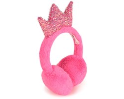 Oorwarmers fluffy meisje roze glinsterende paillettenkroon One size