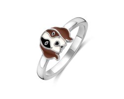 Zilveren gerhodineerde ring emaille hond - 1341449