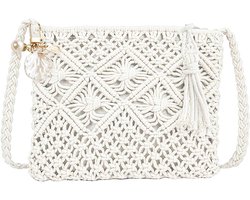 All4You - Crossbody Tas - Vrouwen - Strand - Handgemaakt - Wit - Schoudertas - Kleine tas - Stro - Vakantie - Handtas - Messenger - Telefoon - Witte - Accessoires - Geweven - Clutch - Shell - Tas
