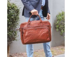 Bear Design Moby Leren Laptoptas - Aktetas 15,6 inch Laptopvak - Cognac