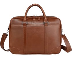 Bèlfort Laptoptas Bruin Leer - 15.6 inch - Laptop Aktetas - Lederen Werk Tas - Zakelijk - Met Schouderband en Extra Laptop Vak