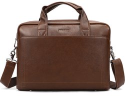 BRAQLY Leren Laptoptas - Aktetas Heren - 100% Echt Leer - Laptop Tas met Schouderband - Business Tas - Werktas - Bruin