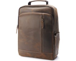 Bruine Vintage Leren Laptop Rugzak met Oplaadpoort