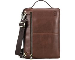 BUGOLINI Velajuel – Luxe Lederen Draagtas Voor Laptop – Verstelbare Draagriem – Geschikt Voor MacBooks Tussen 13 en 14.2 Inch – Met Opberg Vak - Coffee