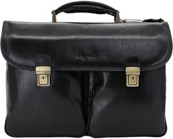 bupell Aktetas Guglielmo van echt plantaardig gelooid leer - Luxe lederen tas, handgemaakt in Italië - Ook als schoudertas met schouderriem Zakelijke Werktas zwart - Heren